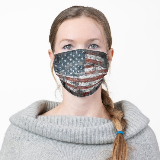 USA American Patriotic Flag Grunge Adult Cloth Face Mask (Worn)