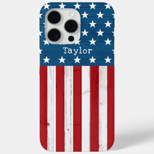 USA American Patriotic Flag Rustic Vintage Wood iPhone 15 Pro Max Case