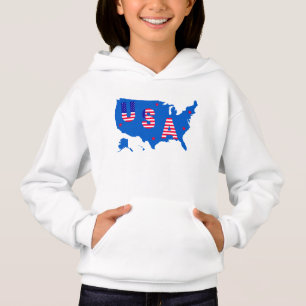 USA American Patriotic Map/ Flag Stars and Stripes Hoodie
