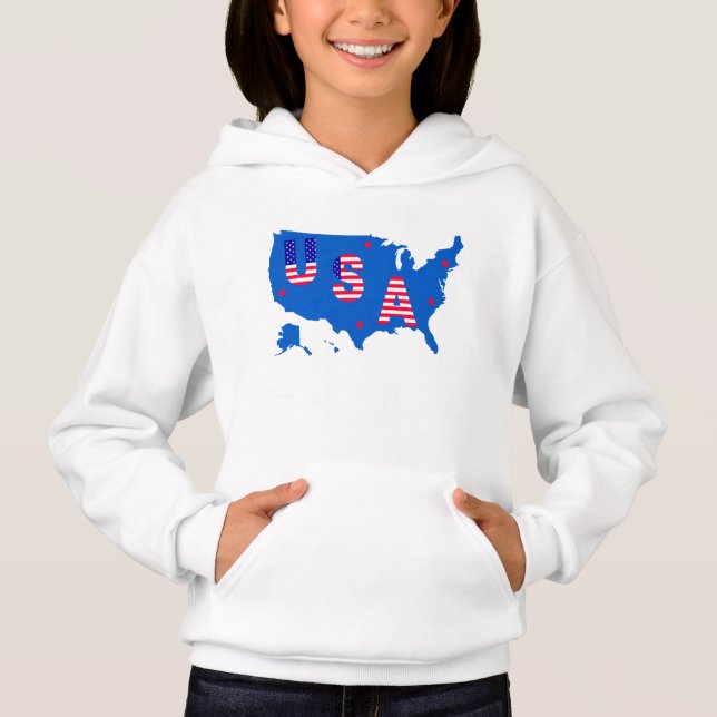 USA American Patriotic Map/ Flag Stars and Stripes Hoodie (Front)