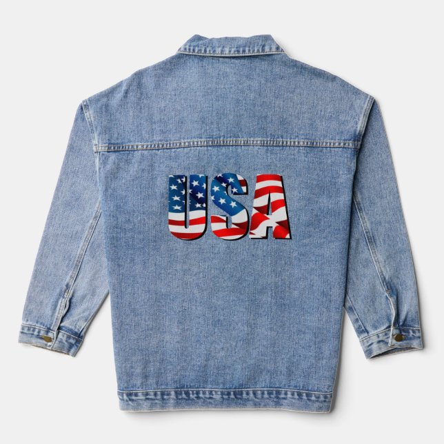 USA American patriotic red white blue flag Denim Jacket (Back)