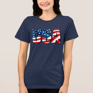 USA American patriotic red white blue flag Tri-Blend Shirt