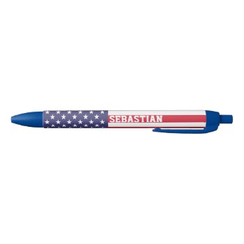 Usa American Personalized Patriotic Flag Blue Ink Pen by Ricaso_Intros at Zazzle