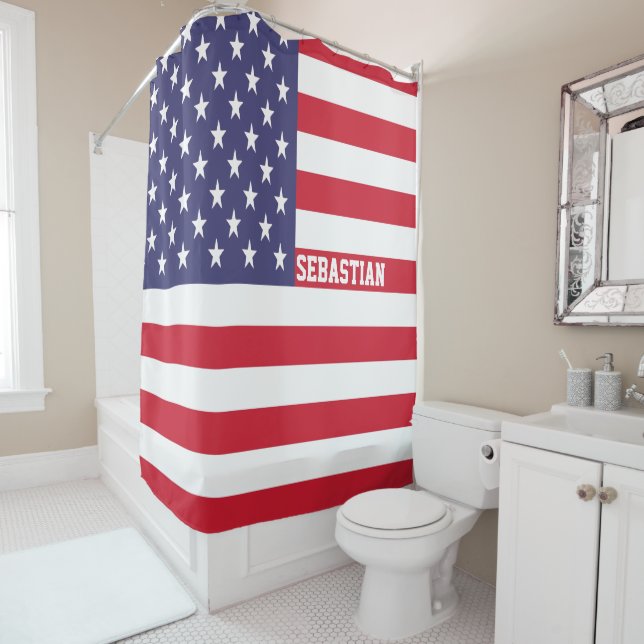 USA American Stars And Stripes Personalized Shower Curtain (In Situ)