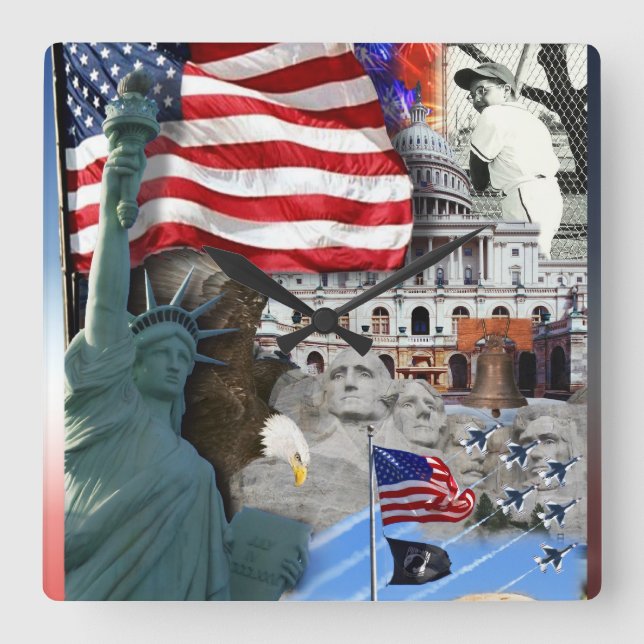 USA American Symbols Square Wall Clock (Front)