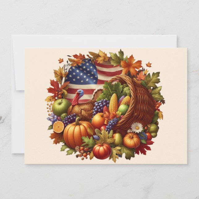 USA/American/Thanksgiving turkey wreath Holiday Card (Front)