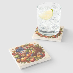 USA/American/Thanksgiving turkey wreath Stone Coaster