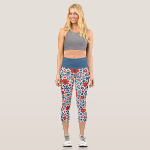 USA/American themed floral pattern Capri Leggings
