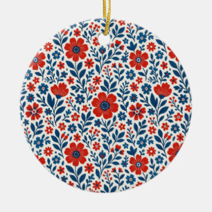 USA/American themed floral pattern Ceramic Ornament