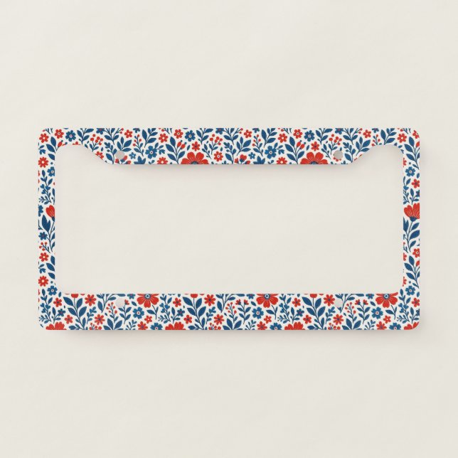 USA/American themed floral pattern License Plate Frame (Front)