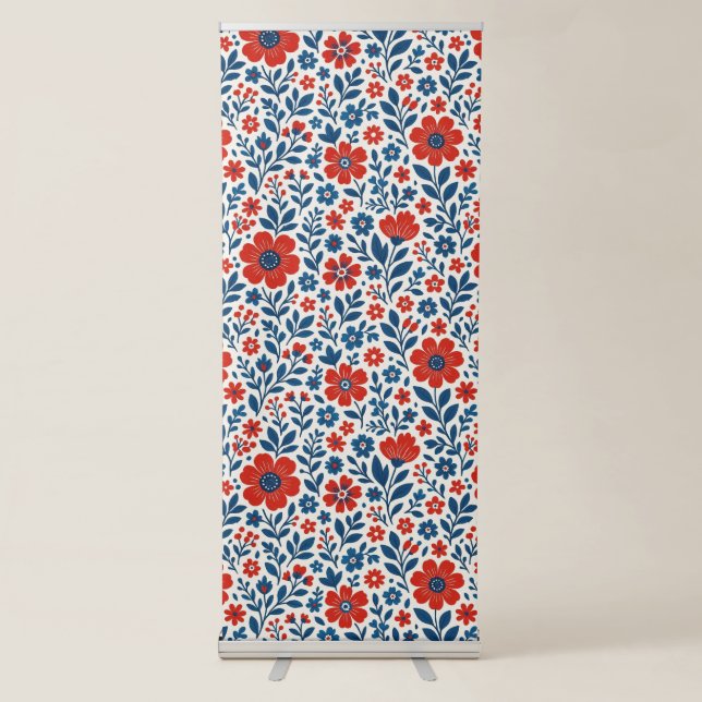 USA/American themed floral pattern Retractable Banner (Front)