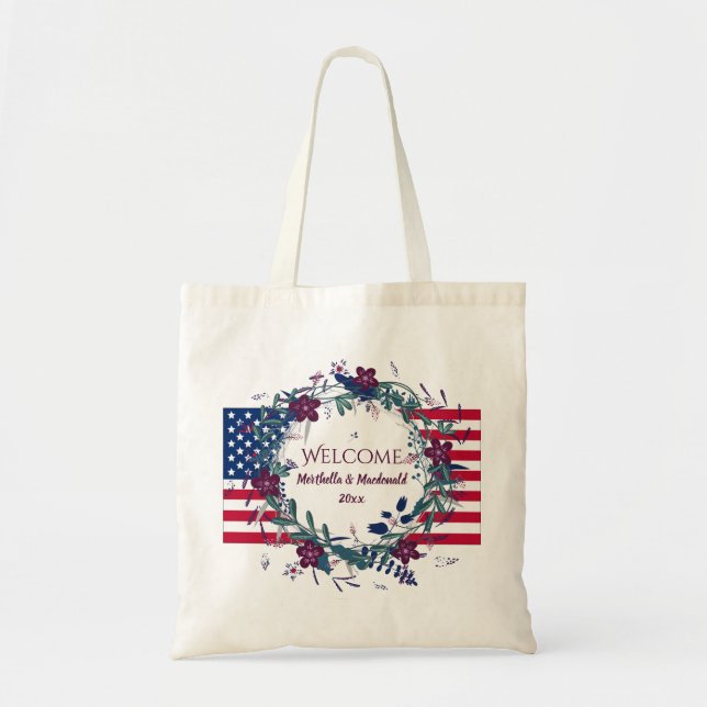 USA AMERICAN WEDDING WELCOME Destination Floral Tote Bag (Front)
