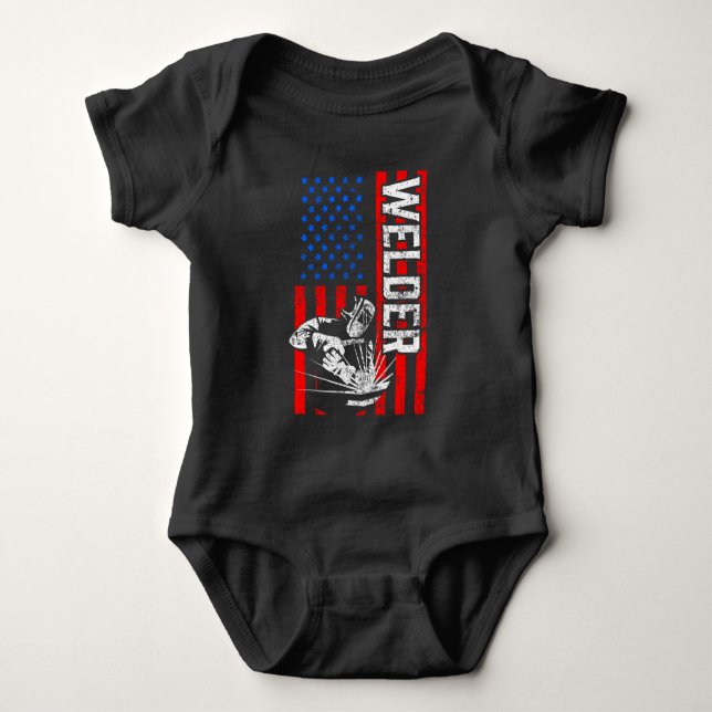 USA American Welder Proud Husband Baby Bodysuit (Front)