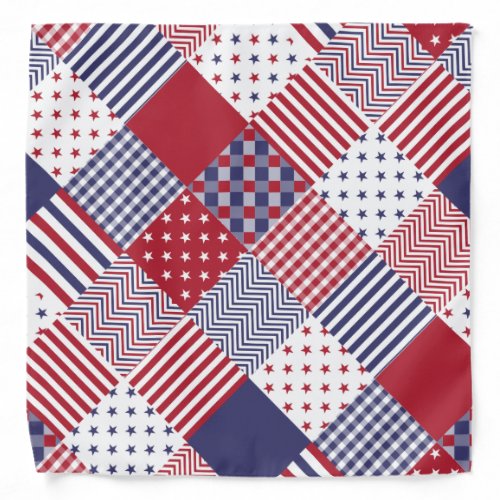 USA Americana Diagonal Red White  Blue Quilt Bandana