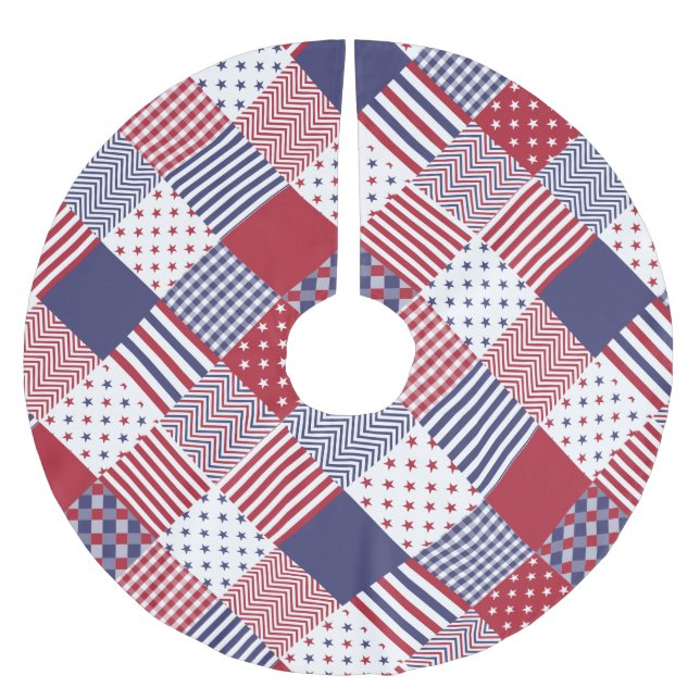 USA Americana Diagonal Red White & Blue Quilt Brushed Polyester Tree Skirt (Front)