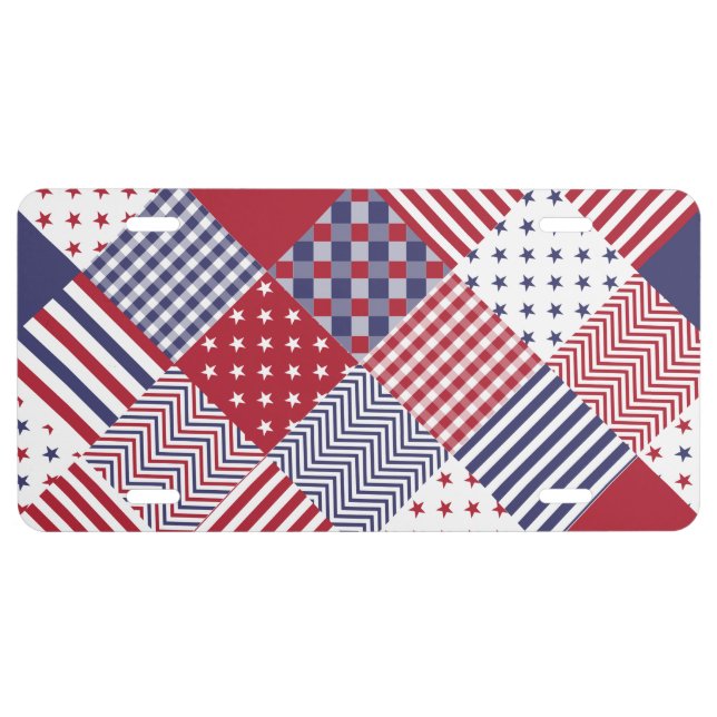 USA Americana Diagonal Red White & Blue Quilt License Plate (Front)