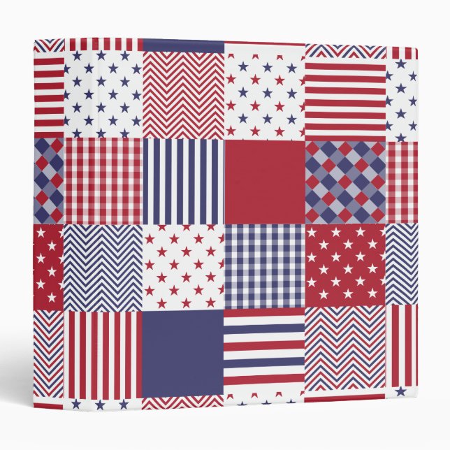 USA Americana Patchwork Red White & Blue 3 Ring Binder (Front/Spine)