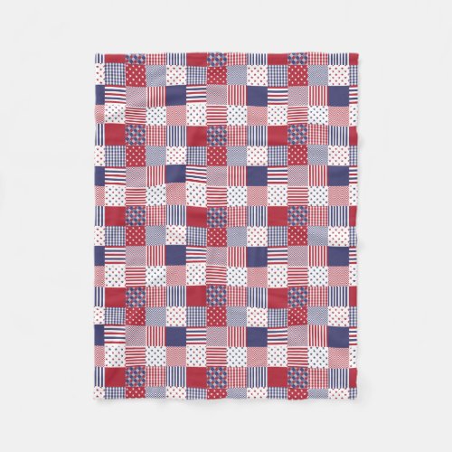 USA Americana Patchwork Red White  Blue Fleece Blanket