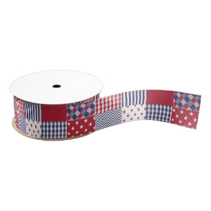 USA Americana Patchwork Red White & Blue Grosgrain Ribbon