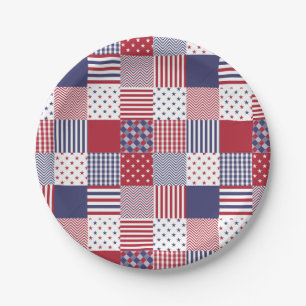 USA Americana Patchwork Red White & Blue Paper Plates