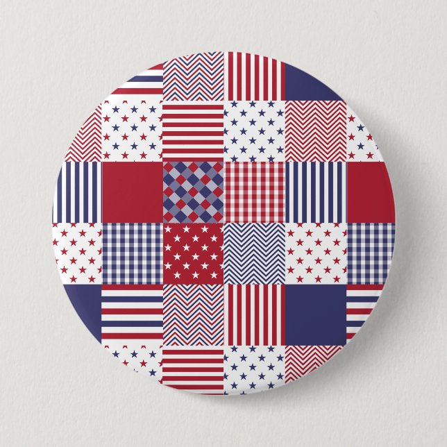 USA Americana Patchwork Red White & Blue Pinback Button (Front)