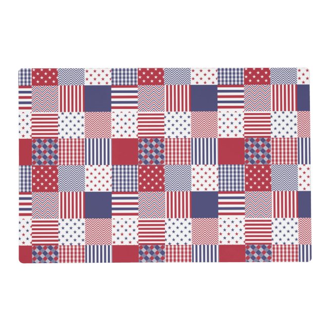 USA Americana Patchwork Red White & Blue Placemat (Front)