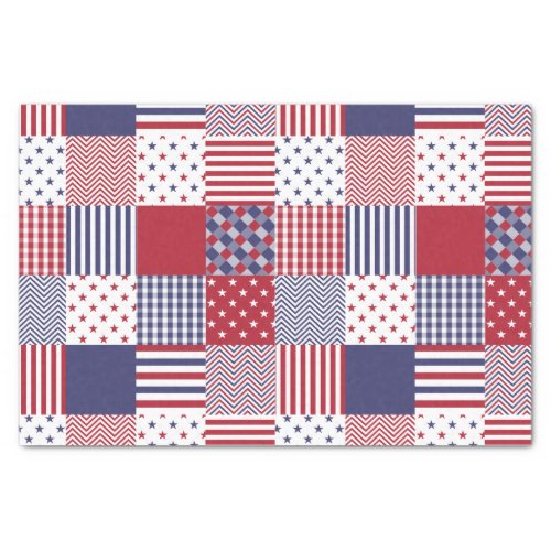 USA Americana Patchwork Red White  Blue Tissue Paper