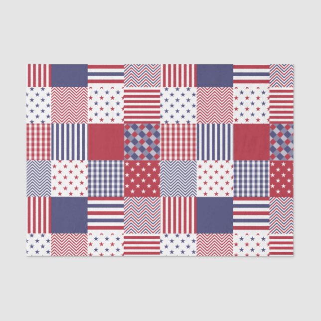 USA Americana Patchwork Red White & Blue Tissue Paper (Front)