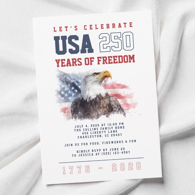 USA America's 250th Anniversary 4th of July Party Invitation (USA America's 250th Anniversary 4th of July Party Invitation)