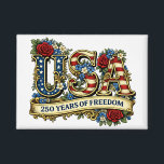 USA America's 250th Anniversary Button<br><div class="desc">Celebrate this extra special milestone Independence day with an anniversary button! This button features USA in bold red letters with a stars and stripes patterned with additional lettering that says "250 years of freedom" on the back.  Perfect for celebrating the 250th anniversary of America.</div>
