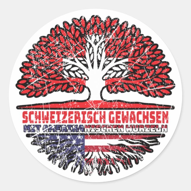 USA Amerikanisch Schweizer Schweiz Baum Wurzel Classic Round Sticker (Front)
