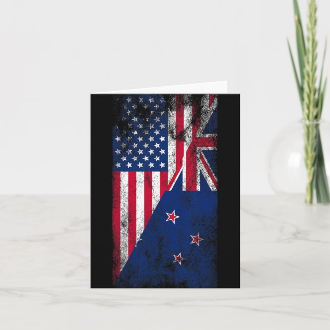 Usa &amp; New Zealand Flags - Us Of America Kiwi,  Card (Front)