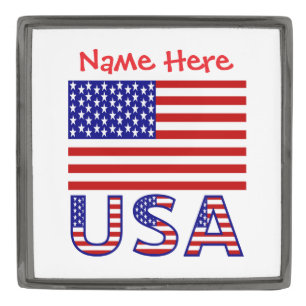 USA and American Flag Red Personalized  Gunmetal Finish Lapel Pin