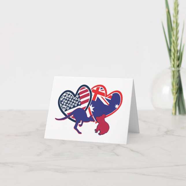 USA and Australian Flag Hearts Thank You Card (Front)