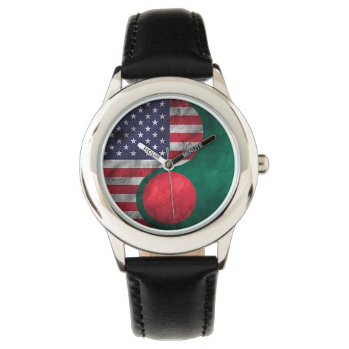 USA and Bangladesh Dual Flag Yin Yang Wedding Gift Watch