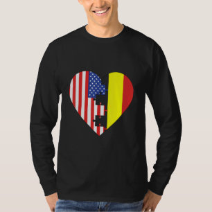 USA and Belgium Flags Heart T-Shirt