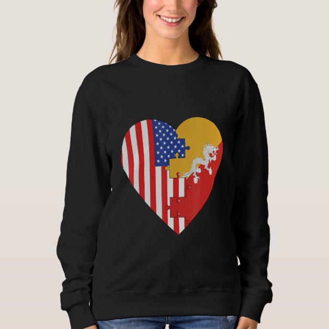 USA and Bhutan Flags Heart Sweatshirt (Front)