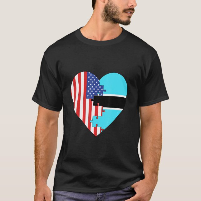 USA and Botswana Flags Heart T-Shirt (Front)