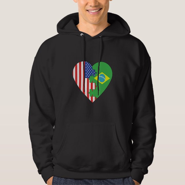 USA and Brazil Flags Heart Hoodie (Front)