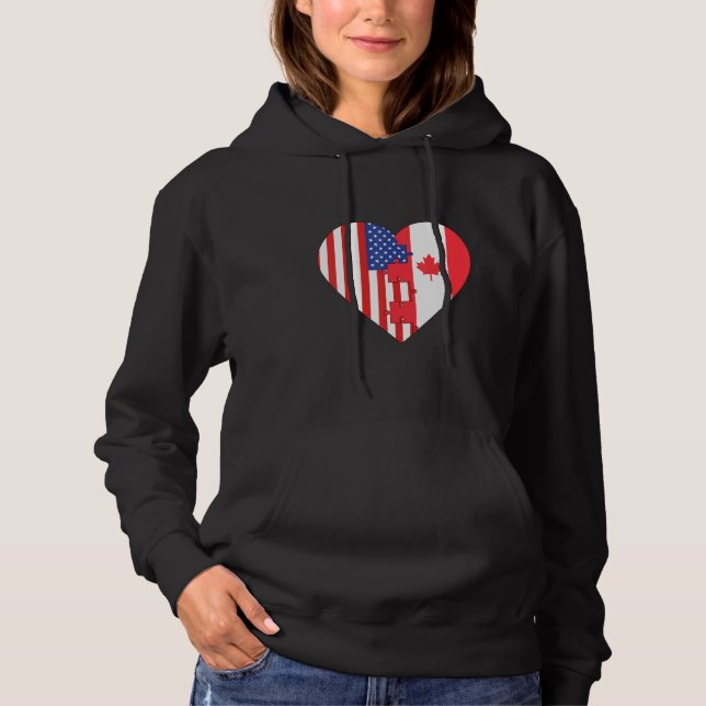USA and Canada Flags Heart Hoodie (Front)