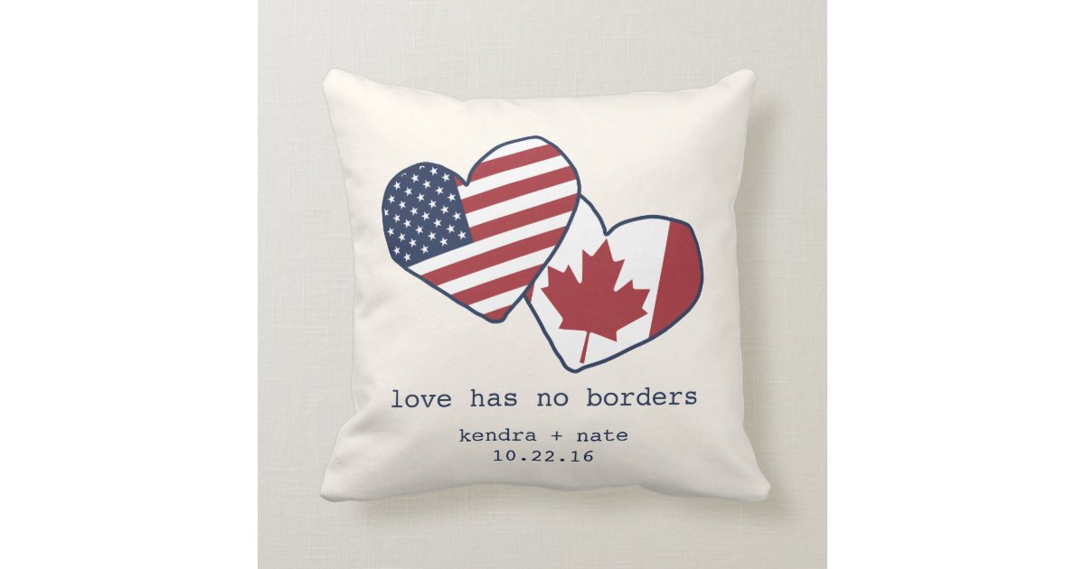 Usa And Canada Heart Flags Wedding Throw Pillow Zazzle Com