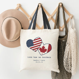 USA and Canada Heart Flags Wedding Tote Bag