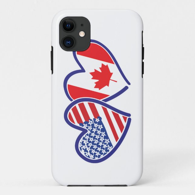 USA and Canadian Flag Hearts Case-Mate iPhone Case (Back)