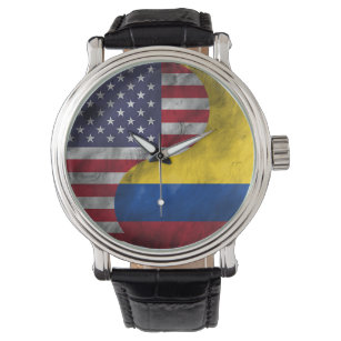 USA and Colombia Dual Flag Yin Yang Wedding Gift Watch
