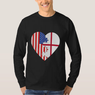 USA and England Flags Heart T-Shirt