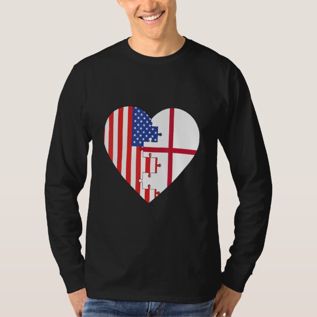 USA and England Flags Heart T-Shirt (Front)