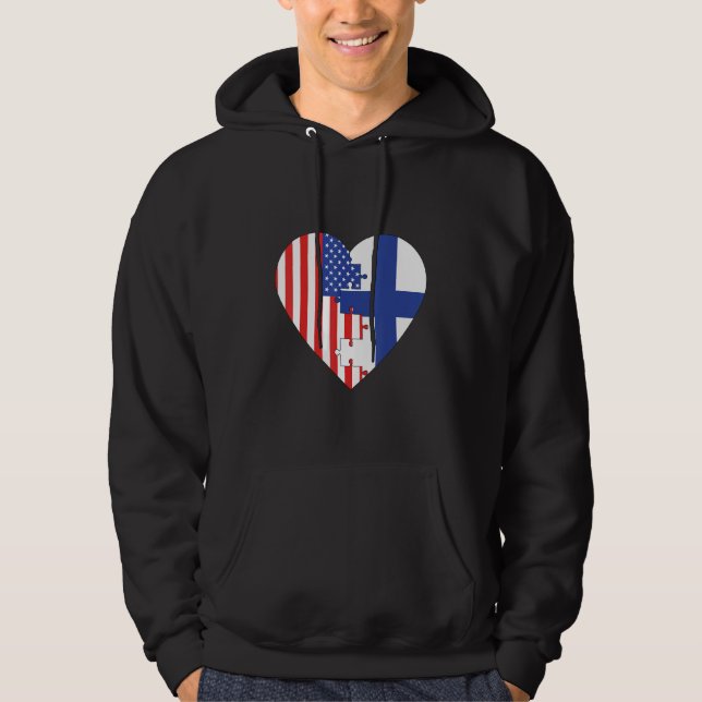 USA and Finland Flags Heart Hoodie (Front)