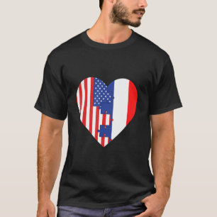 USA and France Flags Heart T-Shirt