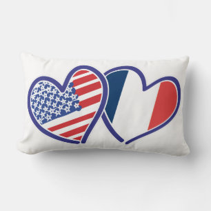 USA and France Love Hearts Lumbar Pillow