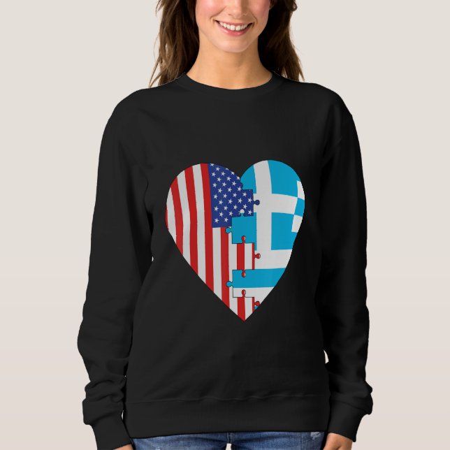 USA and Greece Flags Heart Sweatshirt (Front)